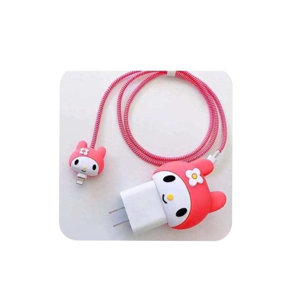 Hello Kitty My Melody 2pc set Data Cable Cover for iPhone. NWT